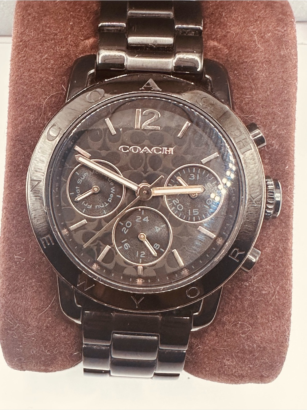 Coach Women's Gunmetal Brown Logo Dial Chronograph Watch